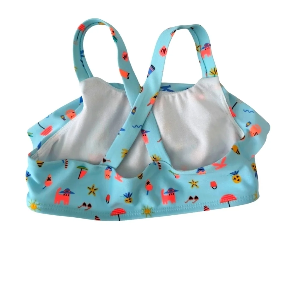 Cat & Jack Girls 2 Piece Swimsuit Light Blue And White Pattern SZ 3T